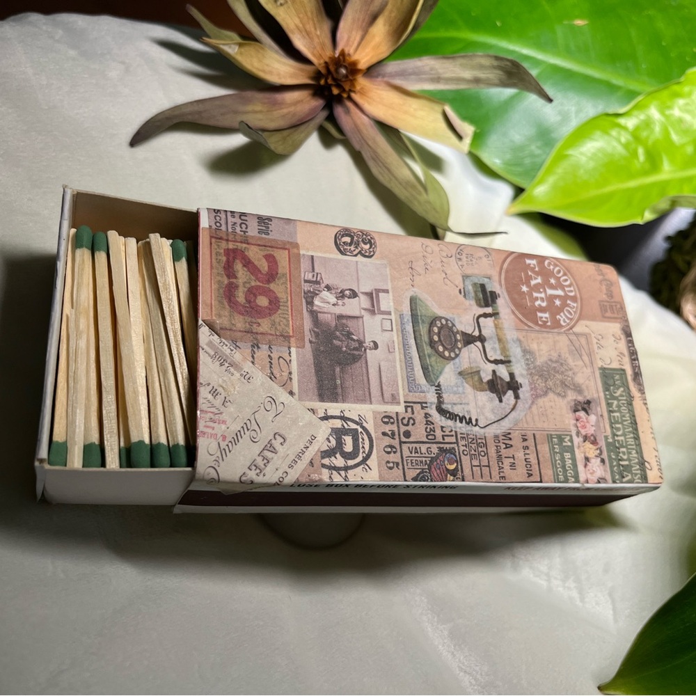 Retro Matchbox with Green-Tipped Matches